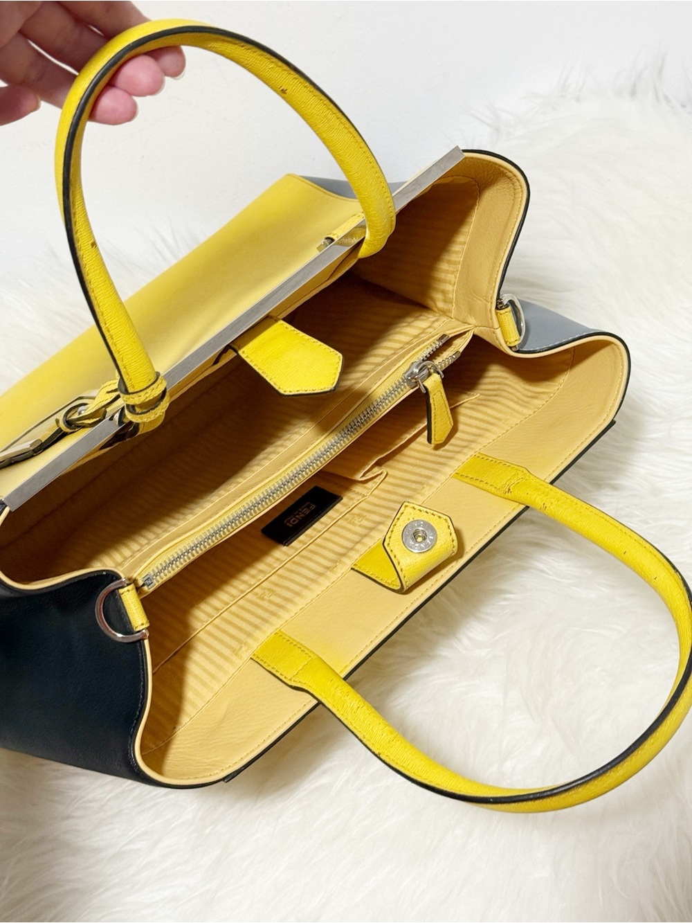 Fendi 2Jours Medium Tricolor Elite Leather Tote Bag - Yellow / Grey / Black - Picture 11 of 16